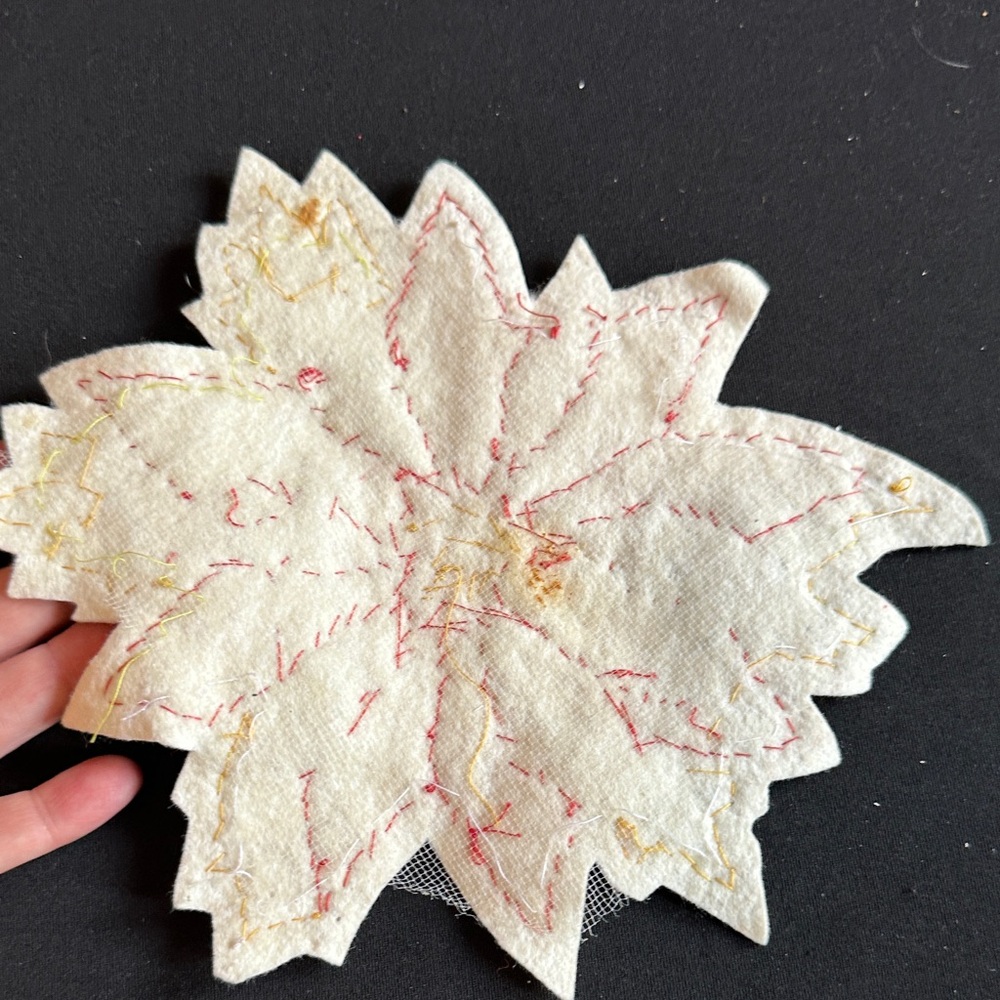 Handmade Holiday Bell and Poinsettia Embroidered Patches Holiday Table Decor - Picture 10 of 10